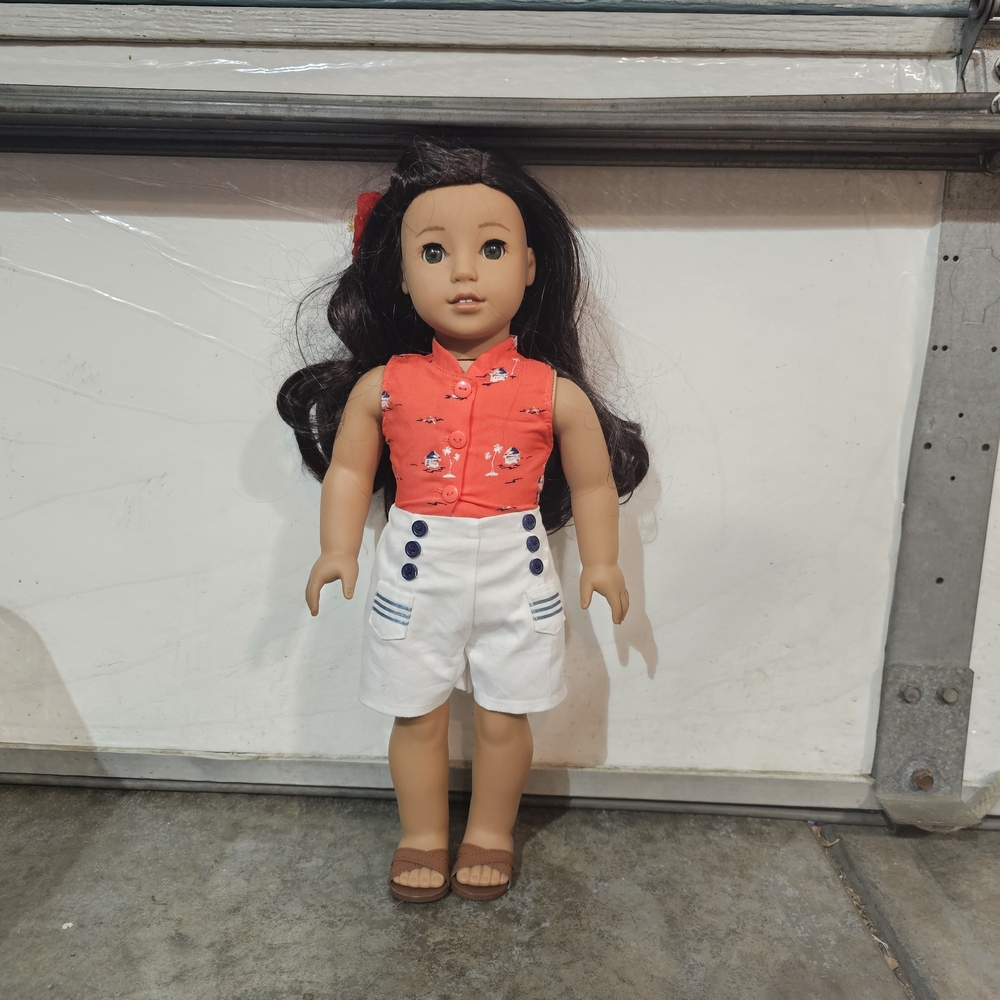 New Out Of Box American Girl Doll with Red Top and White Shorts